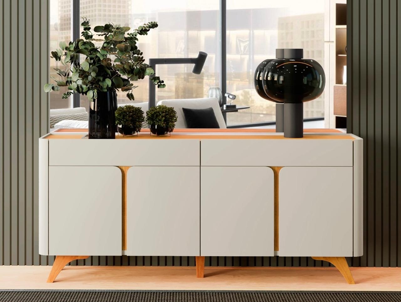Aparador Buffet Arcus 4 Portas OffWhite/Naturalle