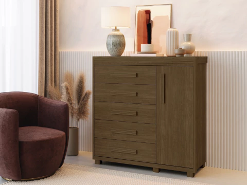 Comoda Londres  5 Gavetas 1 Porta 100% MDF