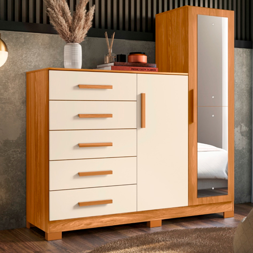 Comoda New Master 5 Portas 1 Gaveta C/ Espelho