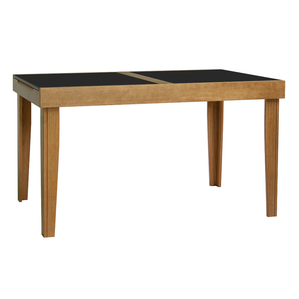 Mesa Estelita Imbuia Preta com Vidro Extensível 1,10m Fechada e 1,60m Aberta