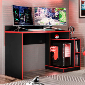 Mesa Gamer Play Preto Fosco/Vermelho